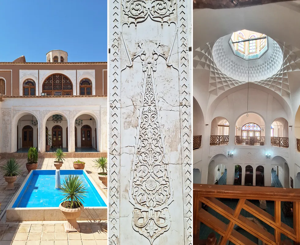 نماهای بیرون و سقف ها با گچبری های زیبا و متنوع