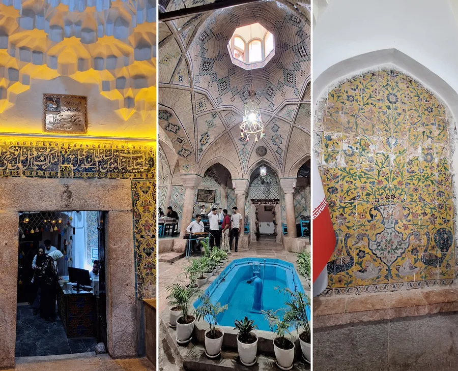 از بازار وکیل میرسی به یک ورودی قدیمی که نوشته چایخانه سنتی وکیل