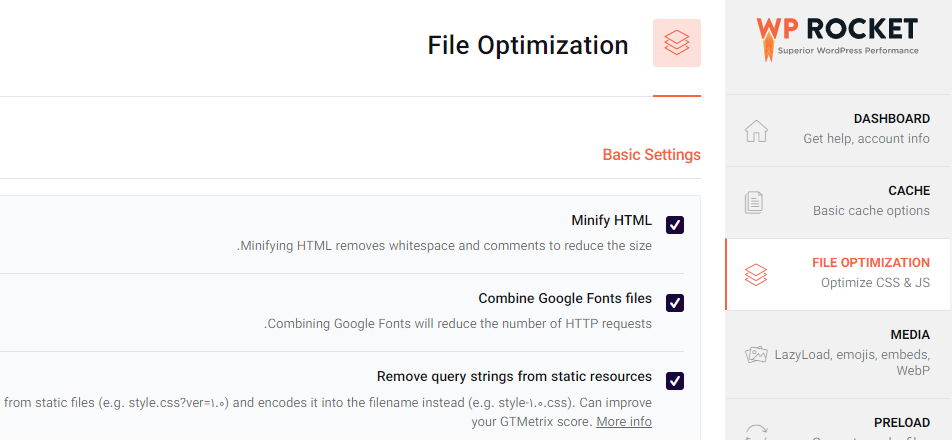 WP Rocket – FILE OPTIMIZATION
