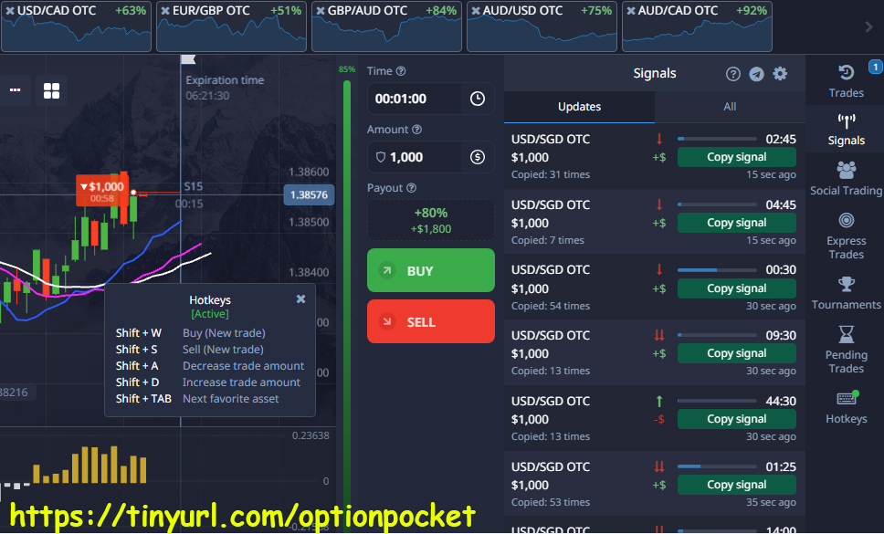 Smart trading signals available on Pocket Option