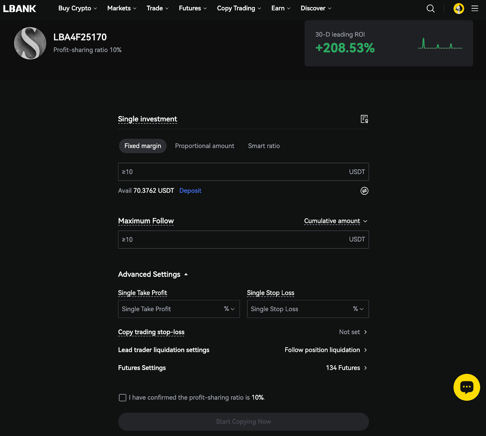 کپی ترید - البانک - تنظیمات - LBank