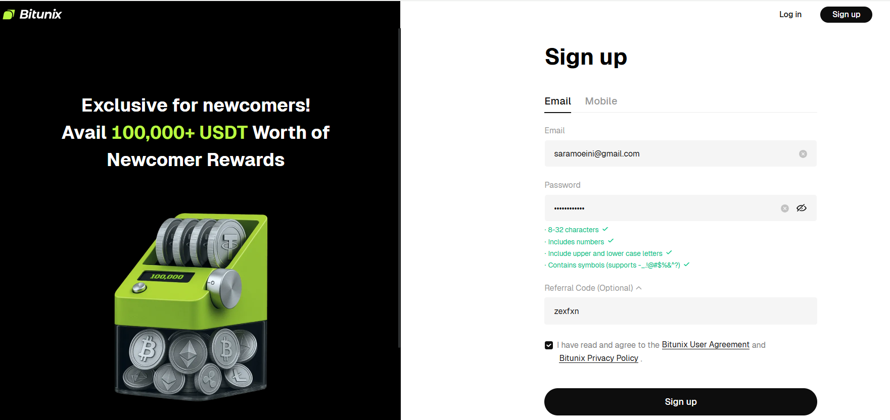 نحوه ثبتنام در صرافی بیت یونیکس Bitunix