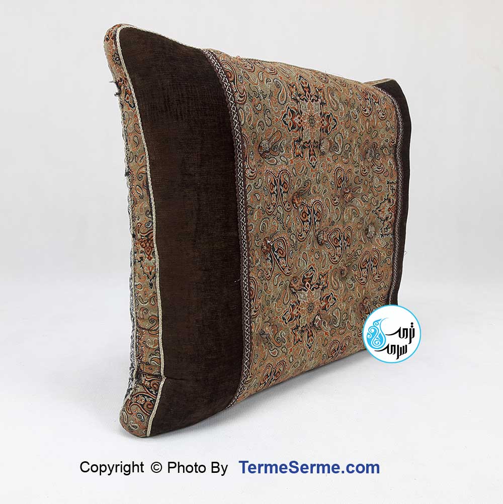 پشتی ترمه دور مخمل قهوه ای