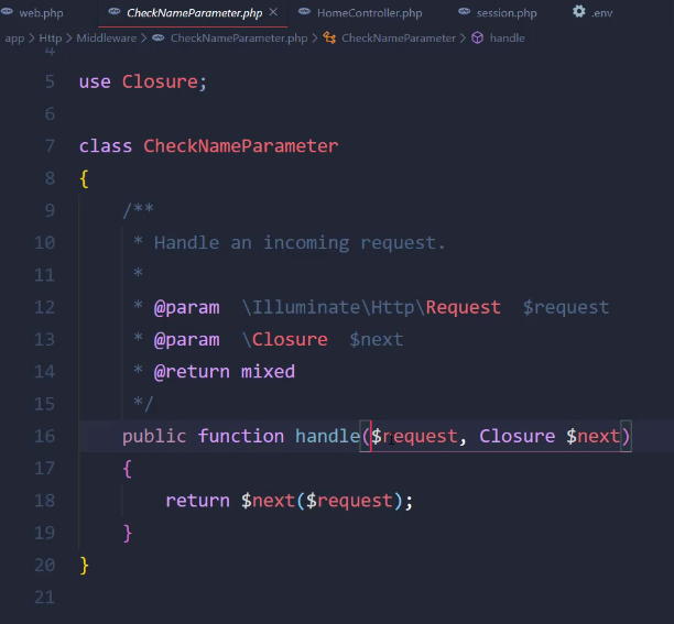 handle method in the middleware