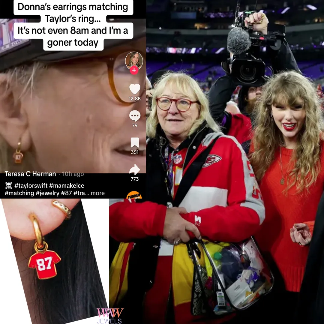 گوشوارههای جرسی شماره ۸۷ ماما دونا کلس که با انگشتر تیلور سویفت ست شدهاند!