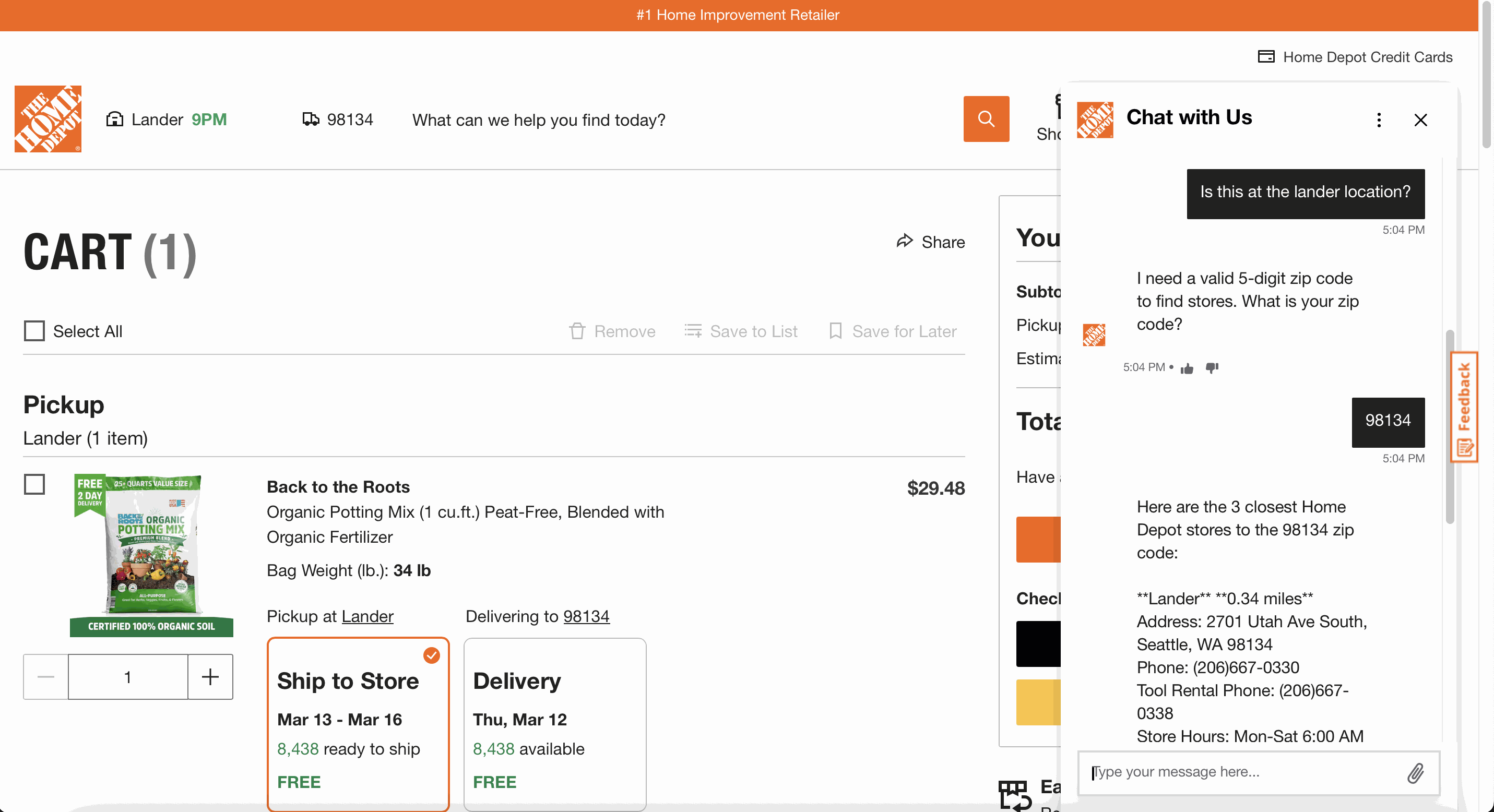 ❌ هوم‌دیپو (Home Depot): توی صفحه تسویه‌حساب (Checkout)، فقط قابلیت Live Chat در دسترس بود که اون هم نتونست به سؤال کاربر جواب بده.