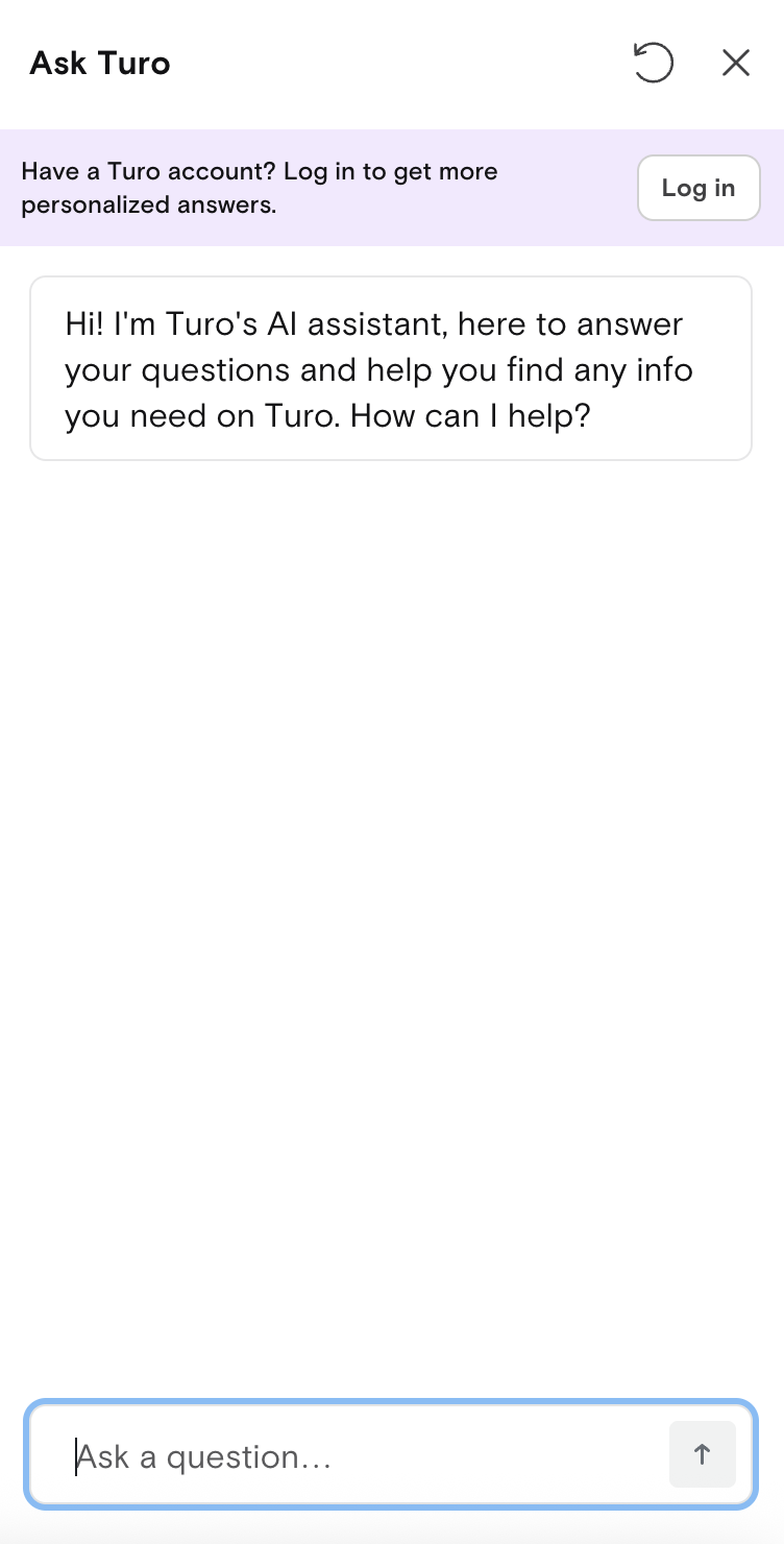 ❌ چت‌بات Turo: این چت‌بات با یه پیام معرفی مبهم باز می‌شد که هیچ اطلاعاتی درباره توانمندی‌ها یا محدودیت‌هاش نمی‌داد. بدتر از اون، با گفتن اینکه «می‌تونه به شما در یافتن هرگونه اطلاعات مورد نیاز در Turo کمک کنه»، وعده‌هایی فراتر از واقعیت می‌داد.